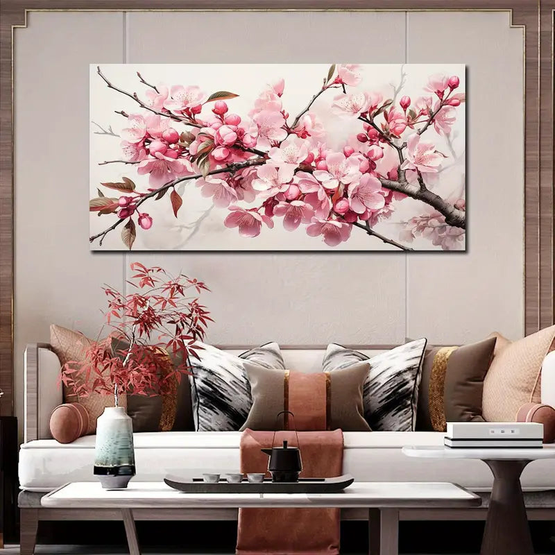 Pink Flower & Leaves Tree Wall Art canvas office home room framed 120x60cm