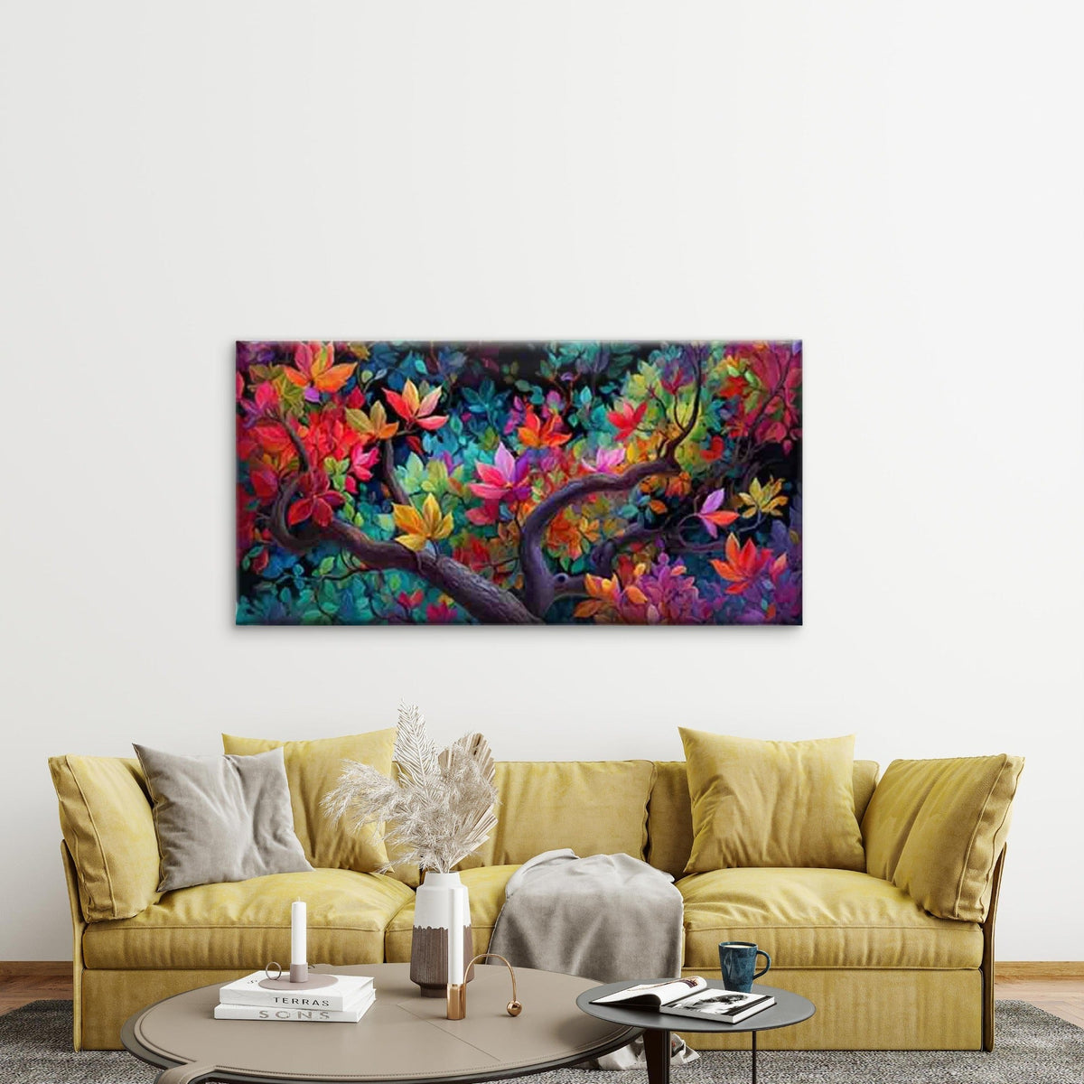 Vibrant Flowers And Branches Wall Art Canvas Office Home Room Framed 120x60cm