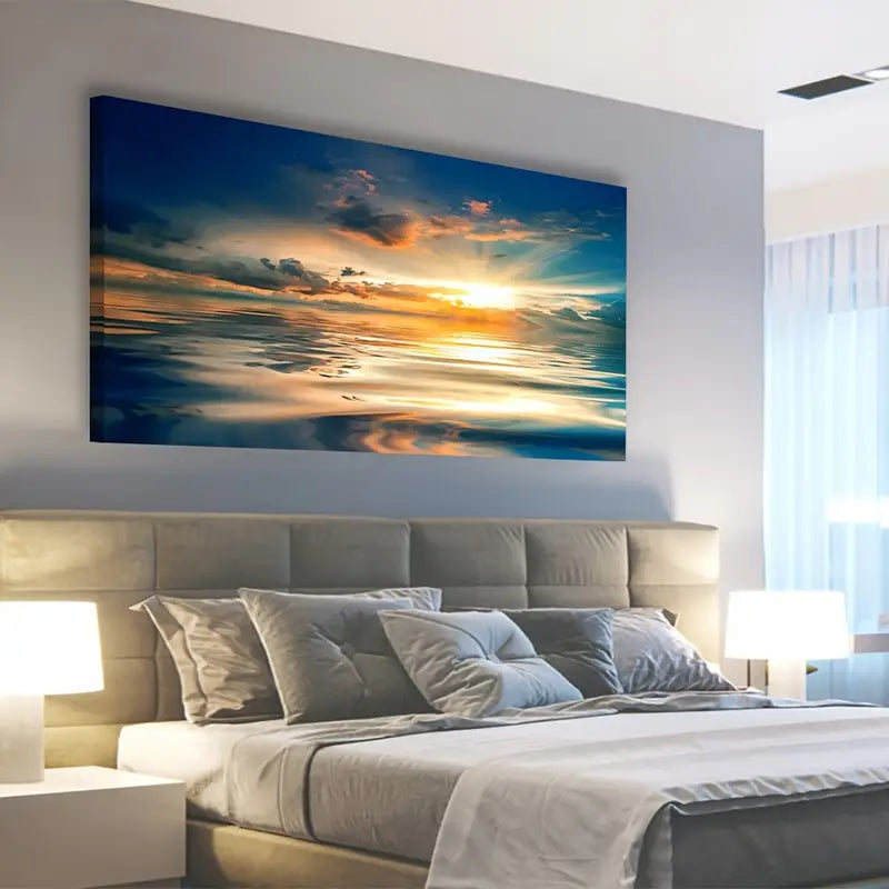 Sunset Blue Ocean Nature Wall Art canvas office home room framed 120x60cm
