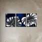 3pcs Abstract Leaves Design Dark Blue & Grey Metal Print Ready to Hang Art