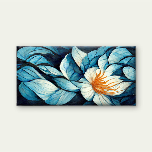 Deep Blue Floral Dream Painting Wall Art Canvas Office Home Room Framed 80x45cm