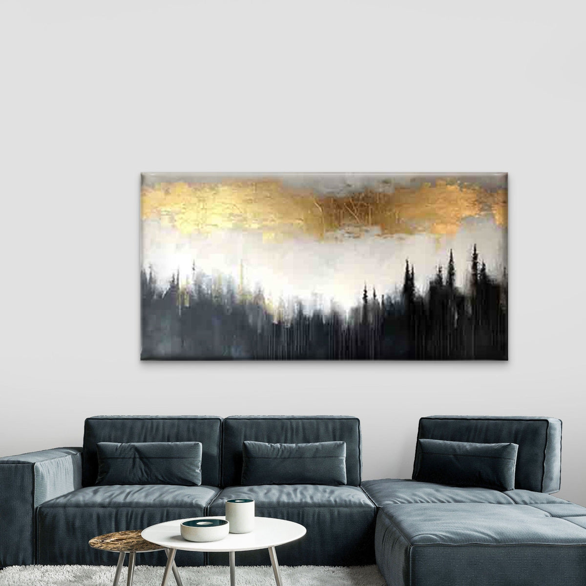 Golden with a Black And White Wall Art Canvas Office Home Room Framed 80x45cm