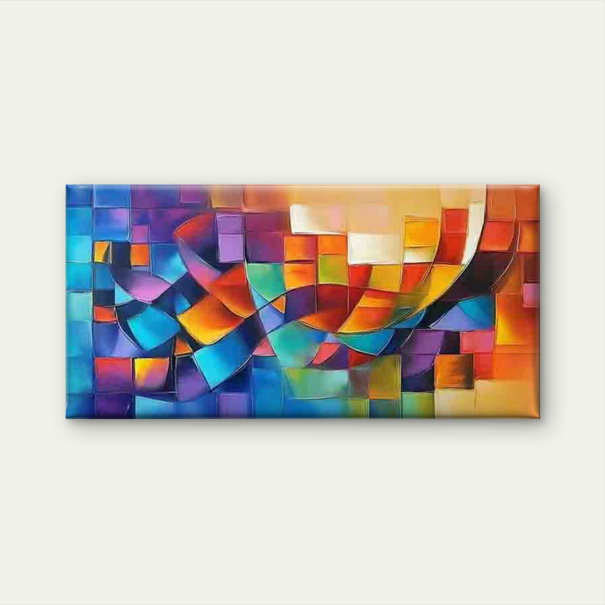 Vibrant Geometric Abstract Art Wall Art Canvas Office Home Room Framed 120x60cm