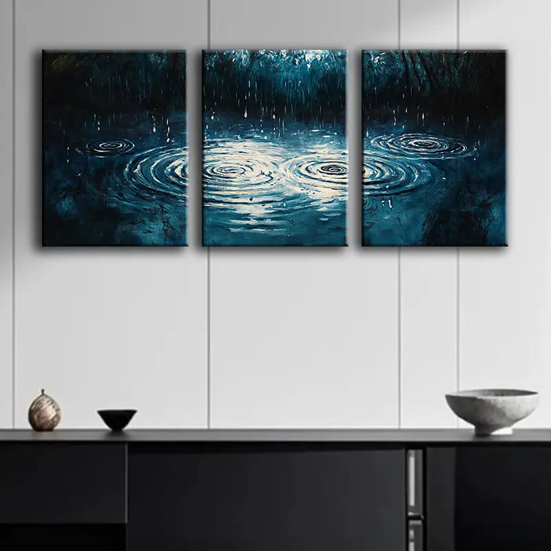 3pcs Raindrops on Water Metal Print Ready to Hang Art