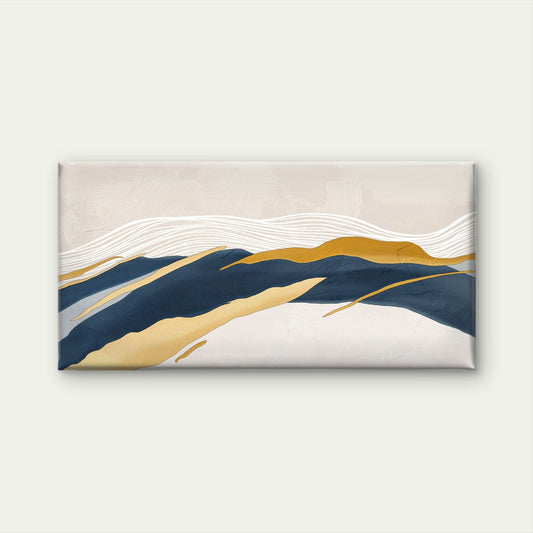 Abstract Navy Blue Gold Foil Peak Wall Art Canvas Office Home Framed 80x45cm
