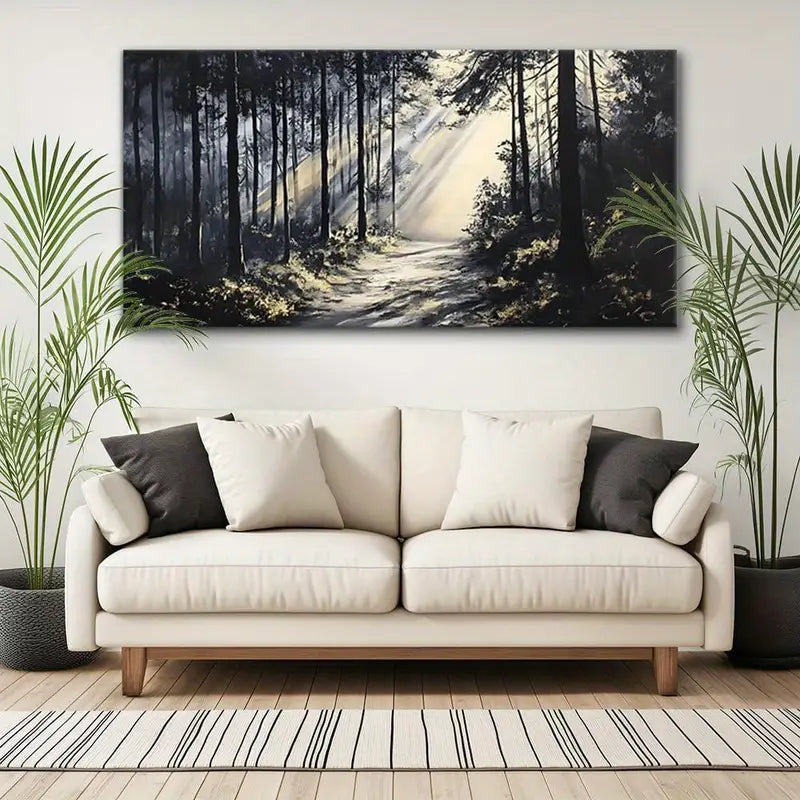 Sunlight Forest Black & White Nature Wall Art canvas office home room framed 120x60cm