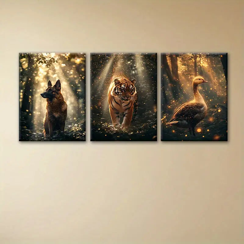 3pcs Animal German Shepherd, Tiger, Duck Design Metal Print Ready to Hang Art