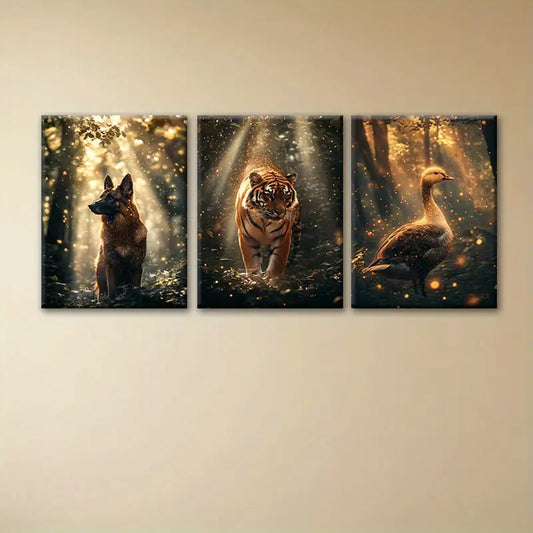 3pcs Animal German Shepherd, Tiger, Duck Design Metal Print Ready to Hang Art