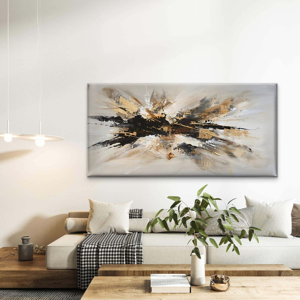Abstract Design in Golden Wall Art Canvas Office Home Room Framed 120x60cm