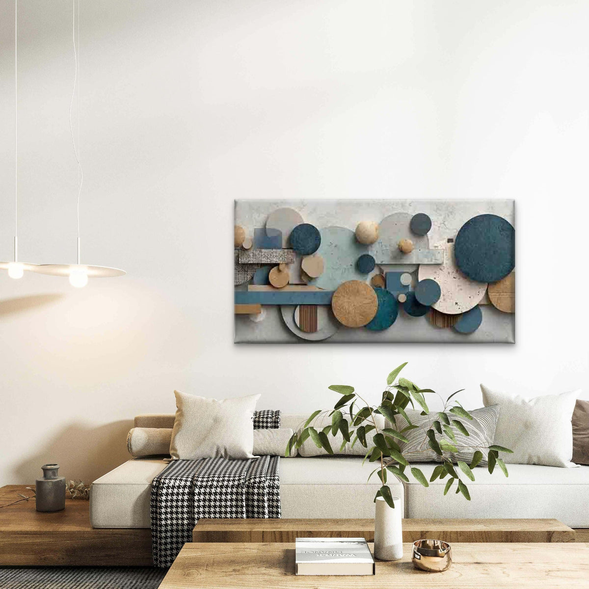 Featuring Blue And Golden Circl Wall Art Canvas Office Home Room Framed 120x60cm