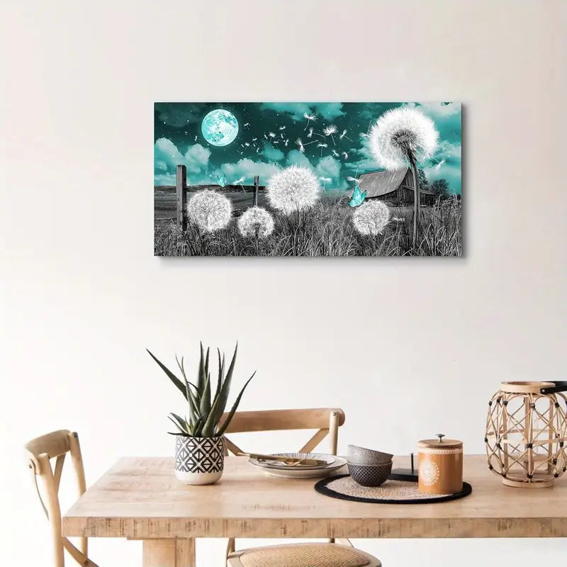 Teal & Black Night Sky Nature Wall Art canvas office home room framed 120x60cm
