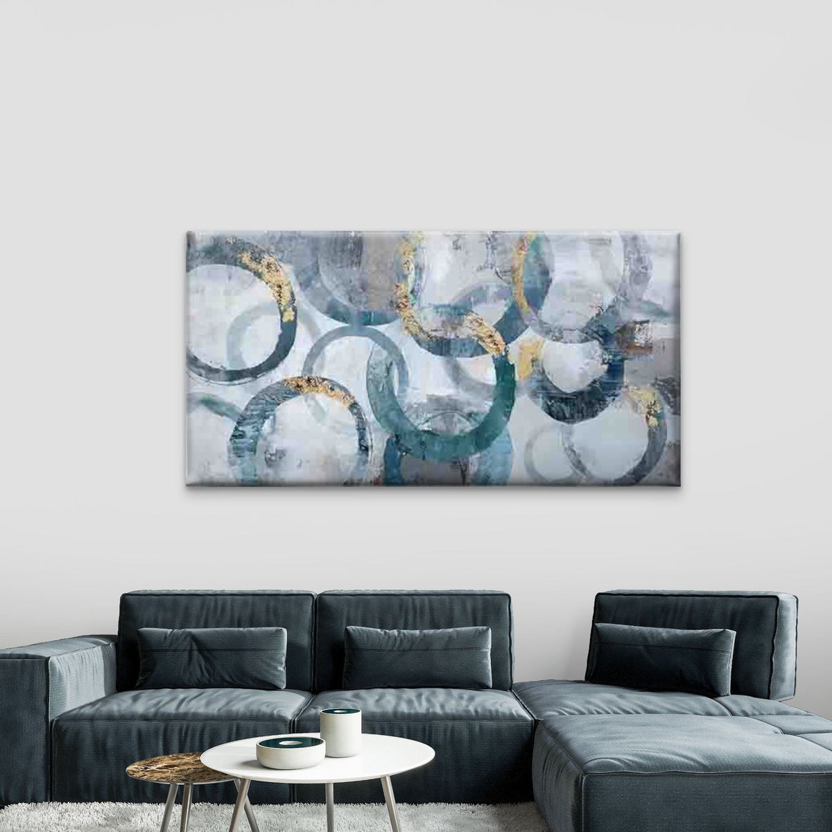 Abstract Interlocking Rings Wall Art Canvas Office Home Room Framed 80x45cm