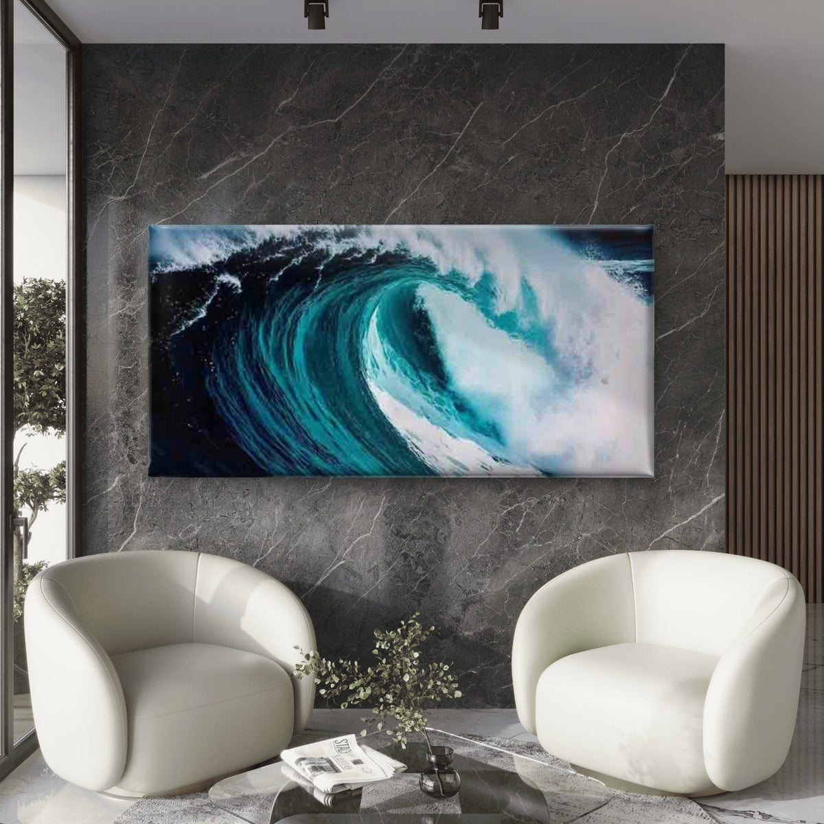 Ocean Wave Art Wall Art Canvas Office Home Room Framed 80x45cm