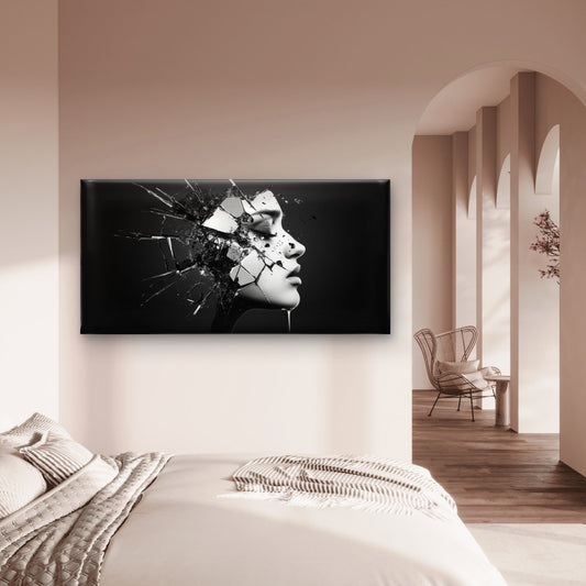 Abstract Broken Face Woman Wall Art Canvas Office Home Room Framed 80x45cm