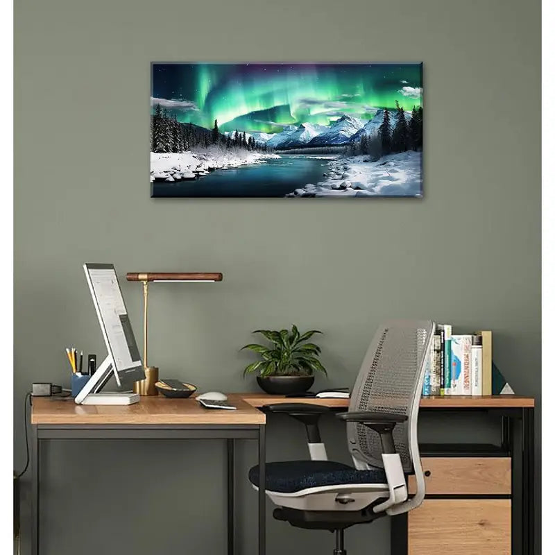 Borealis Scenery Farmhouse Wall Art canvas office home room framed 120x60cm