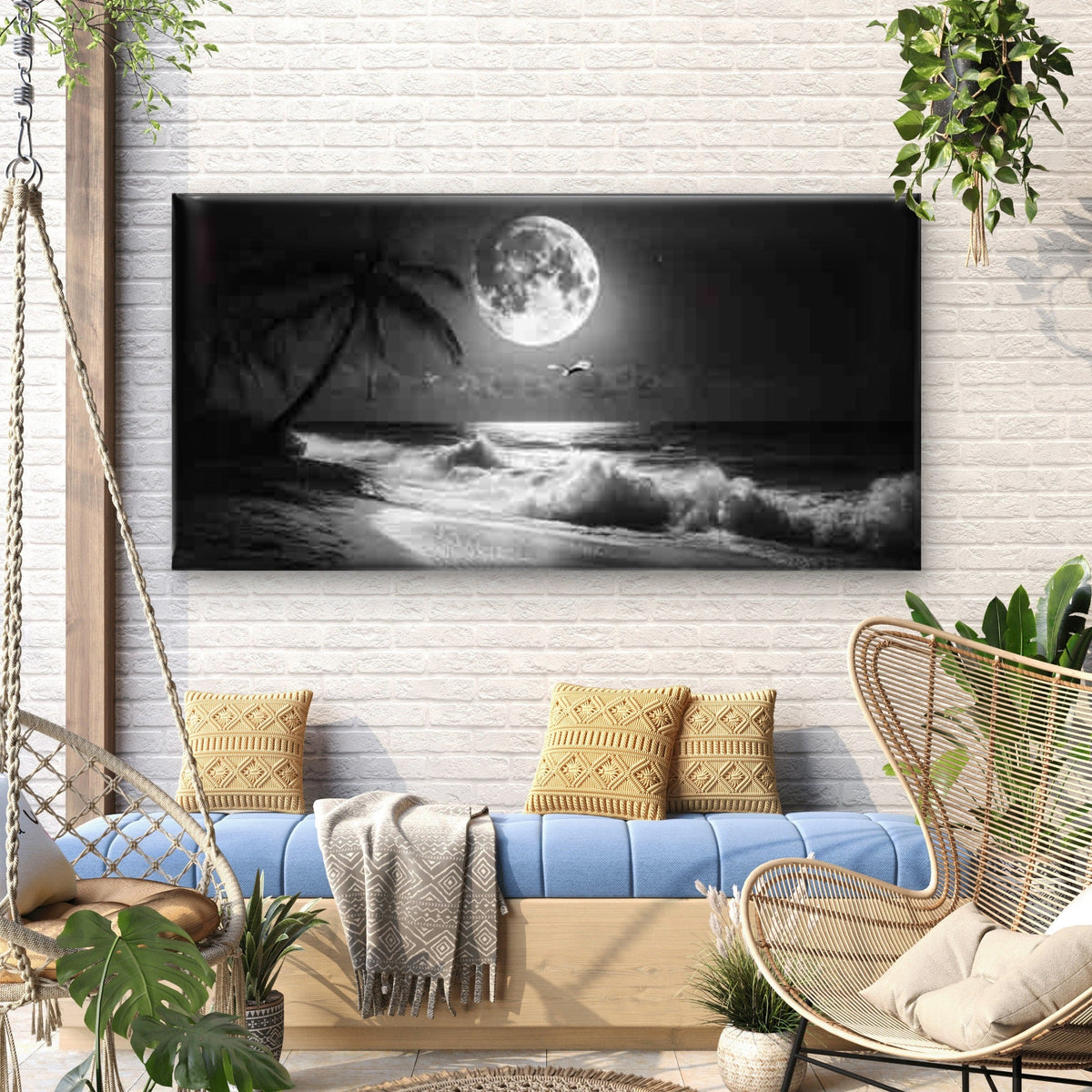 Black And White Beach Wall Art Canvas Office Home Room Framed 80x45cm