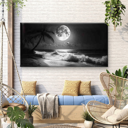 Black And White Beach Wall Art Canvas Office Home Room Framed 80x45cm
