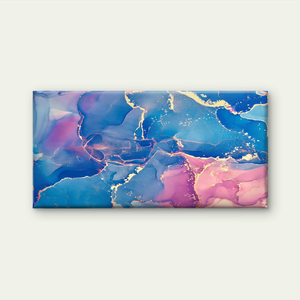Blue Pink Fluid Gold Swirl Art Wall Art Canvas Office Home Room Framed 120x60cm
