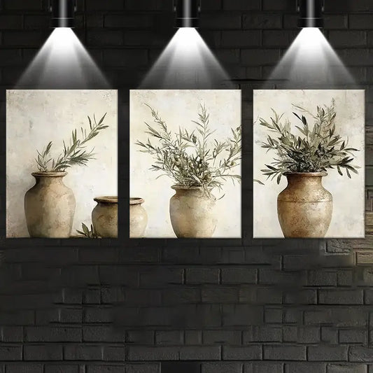 3pcs Watercolor Abstract Elegant Plants Metal Print Ready to Hang Art