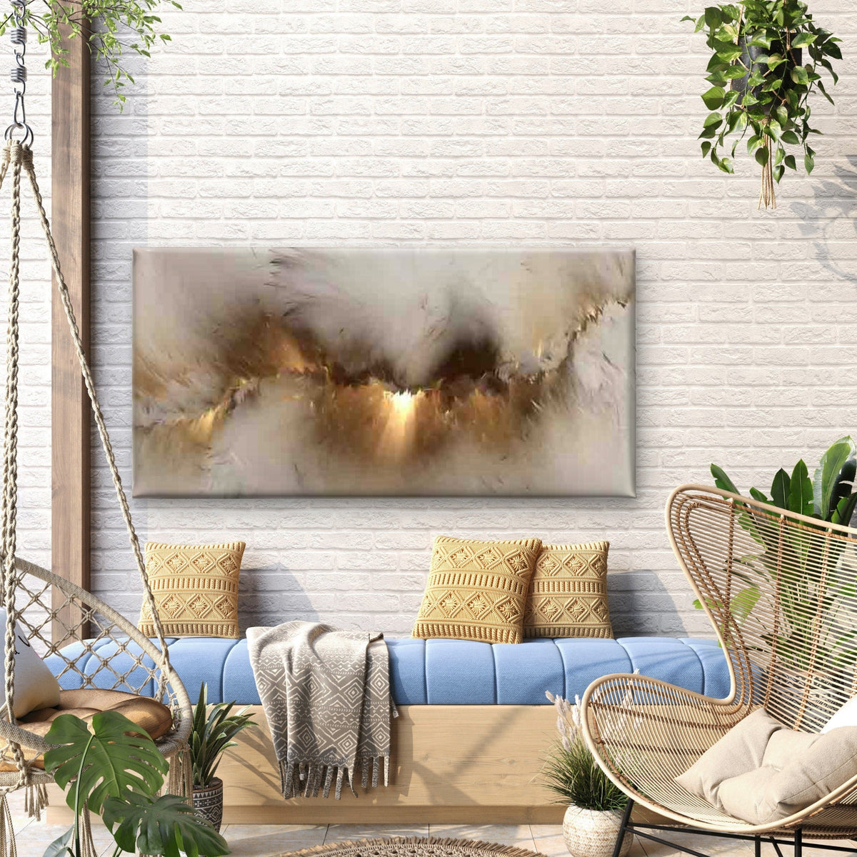 Abstract Golden Feather Wall Art Canvas Office Home Room Framed 80x45cm