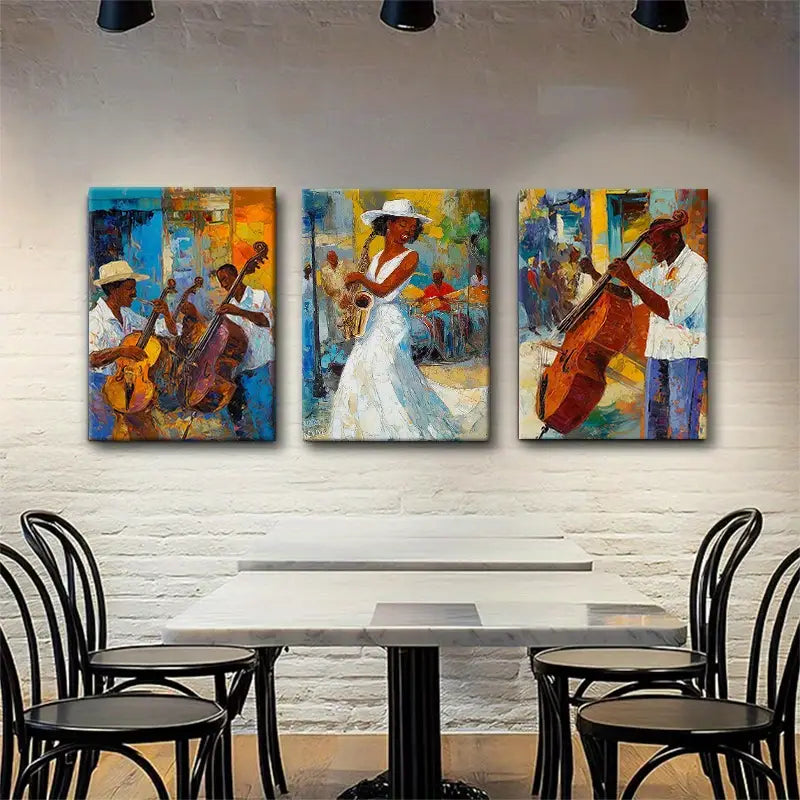 3pcs Vibrant Jazz Musician with Dancers Metal Print Ready to Hang Art