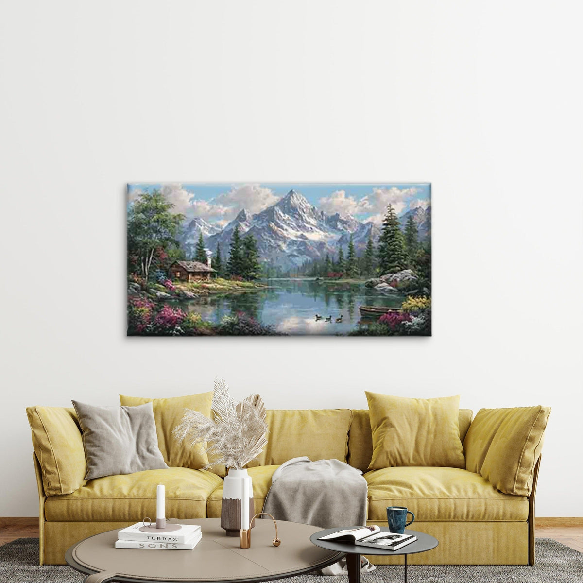 Mountain Lake Serenity Wall Art Canvas Office Home Room Framed 120x60cm