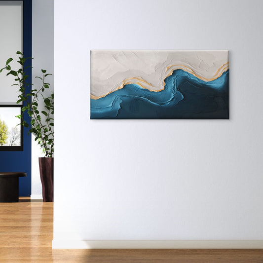 Abstract Gilded White Sea Coast Wall Art Canvas Office Home Framed 80x45cm