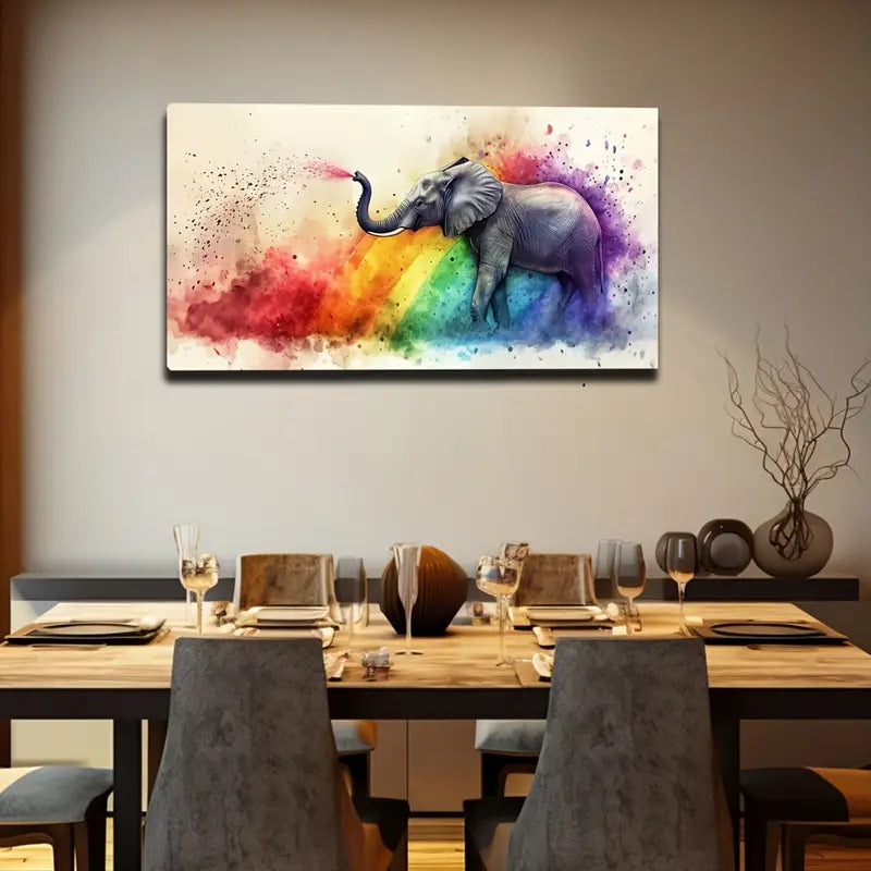Elephant Surrounded Vibrant Wall Art Canvas Office Home Room Framed 120x60cm