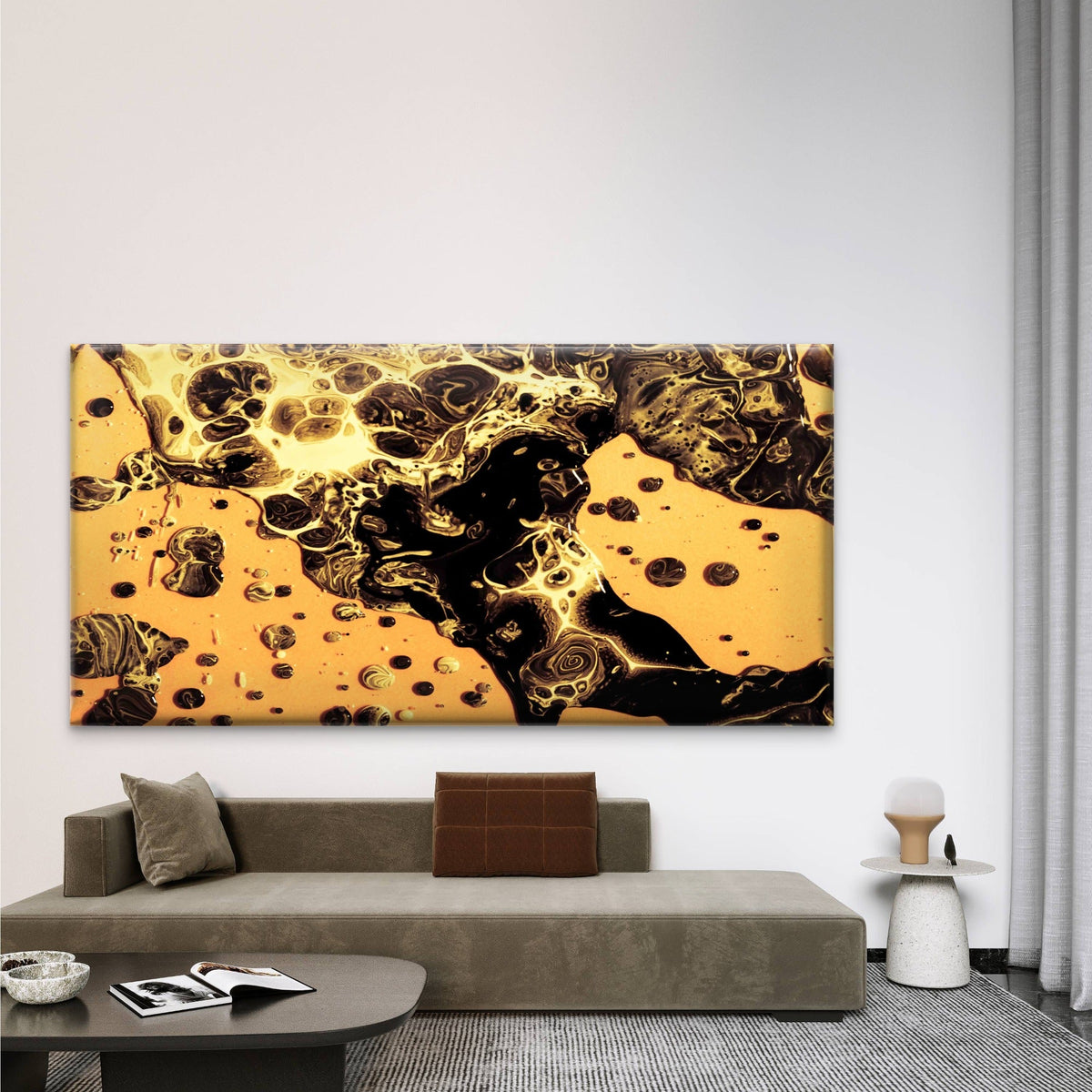 Flow Of Blending Golden Paints Wall Art Canvas Office Home Room Framed 80x45cm