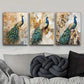 3pcs Featuring a Peacock Displaying Its Feathers Metal Print Ready to Hang Art