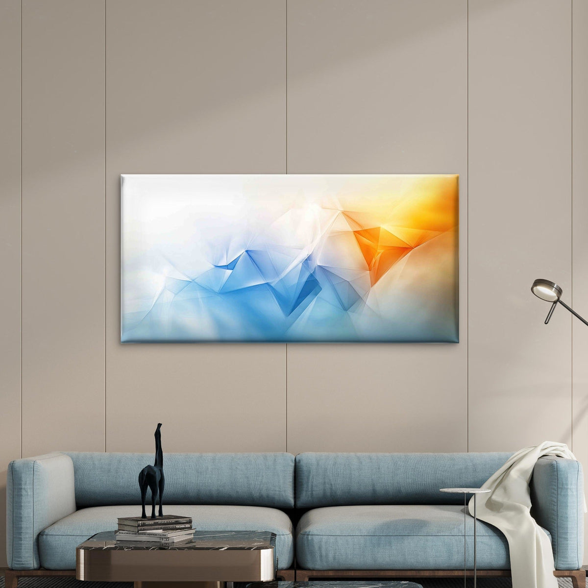 Abstract Blue Orange and White Wall Art Canvas Office Home Room Framed 120x60cm