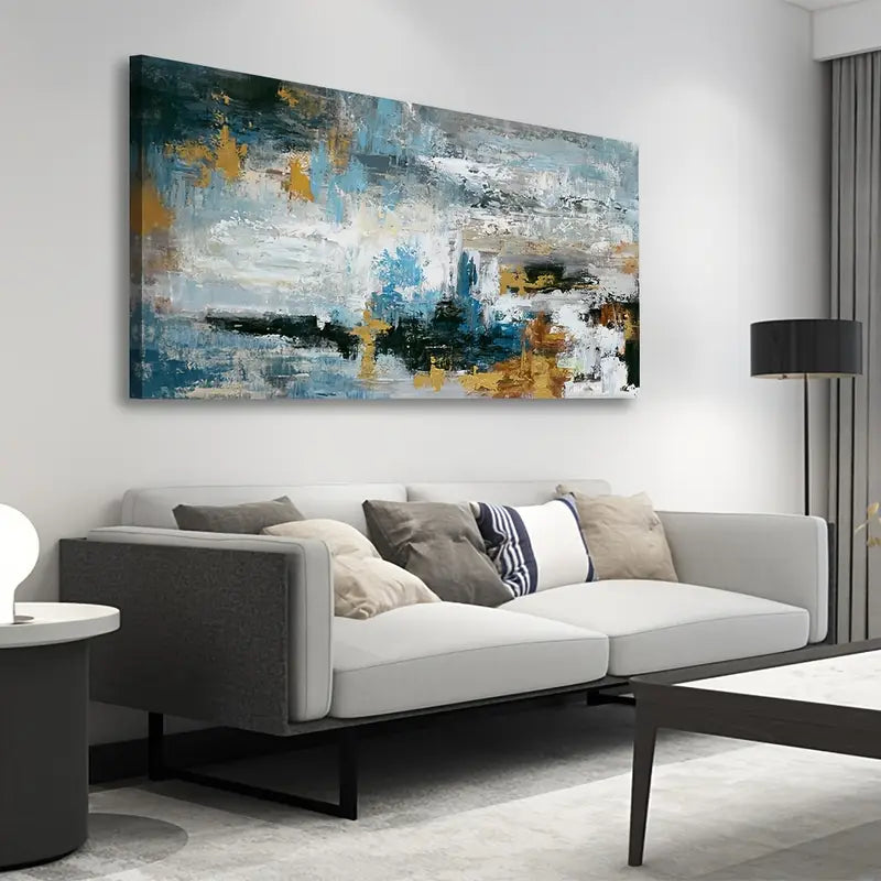 Abstract Coastal Blue Ocean Wall Art canvas office home room framed 120x60cm
