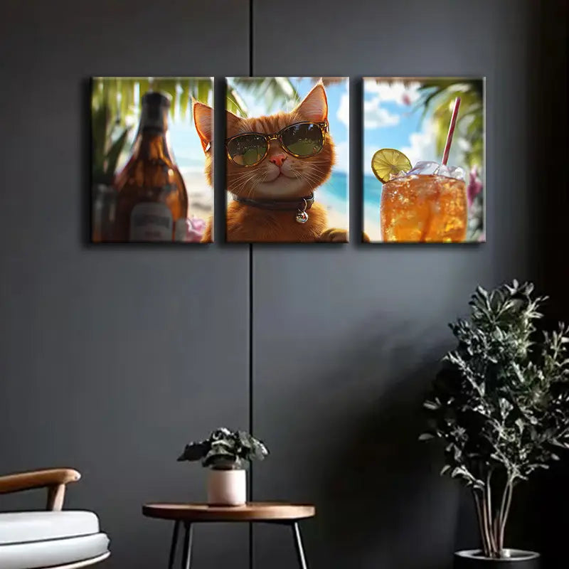 3pcs Holiday Cat Design Metal Print Ready to Hang Art
