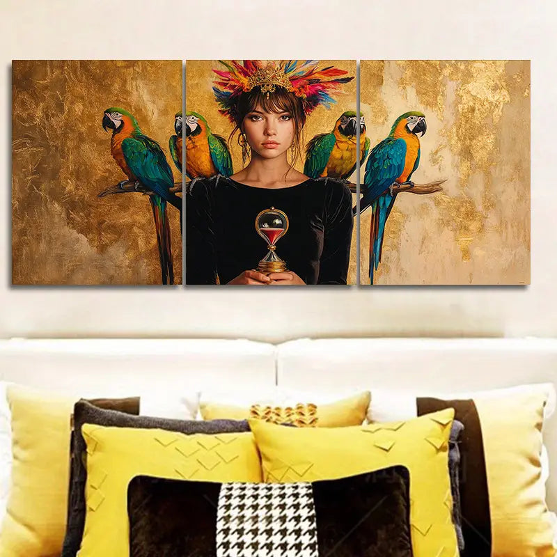 3pcs The Queen and the Parrot Metal Print Ready to Hang Art