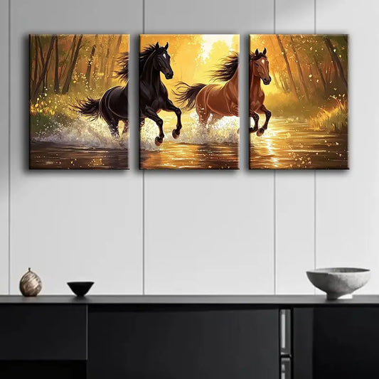 3pcs Horses at Sunset Metal Print Ready to Hang Art