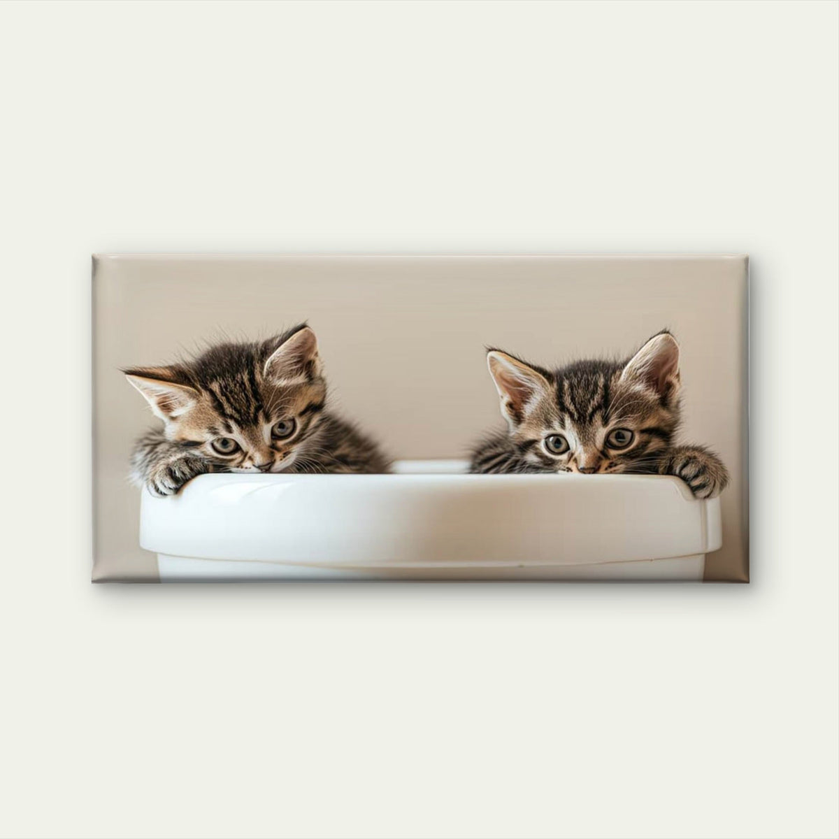 Two Kittens One Cup Wall Art Canvas Office Home Room Framed 80x45cm