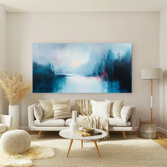 Blue Abstract Painting Wall Art Canvas Office Home Room Framed 80x45cm