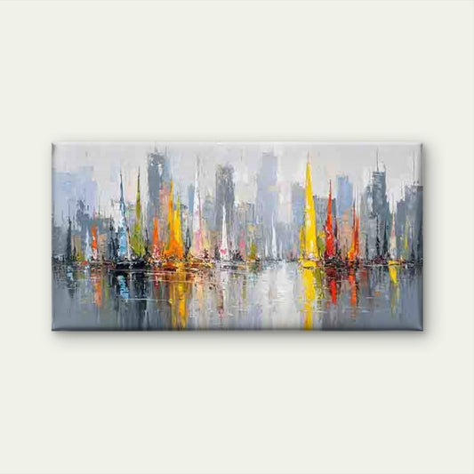 City Skyline with Sailboats Wall Art Canvas Office Home Room Framed 80x45cm