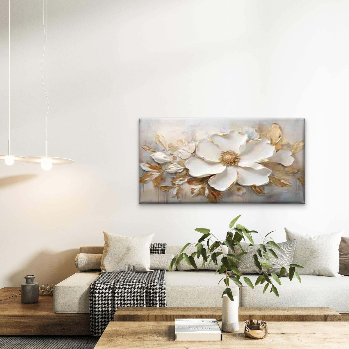 Abstract of a White Flower Wall Art Canvas Office Home Room Framed 120x60cm