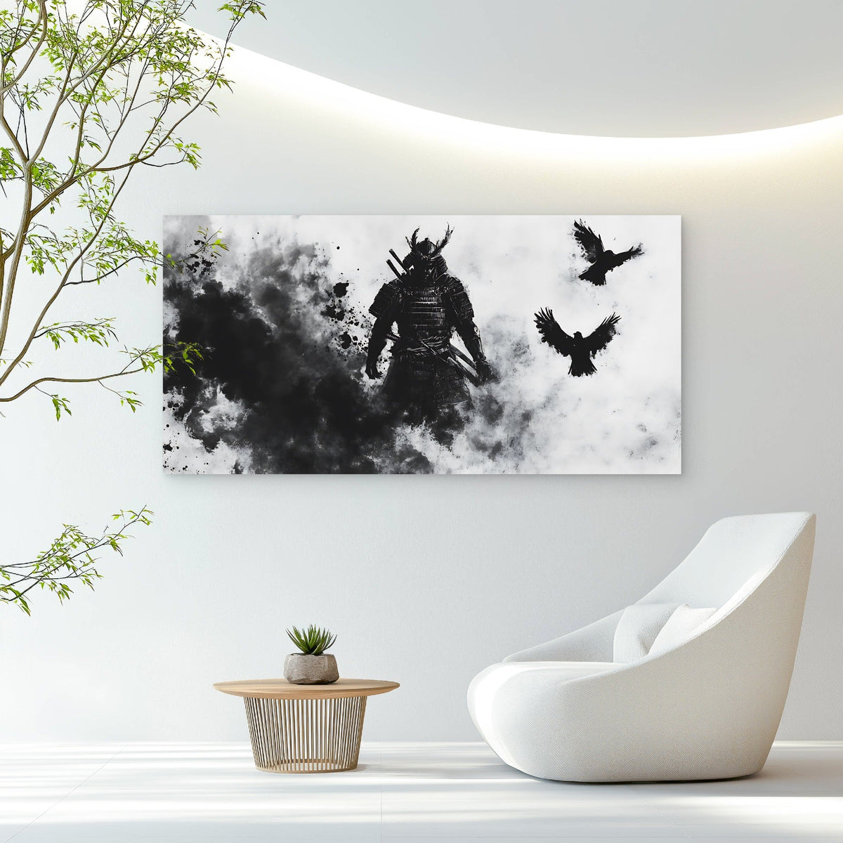 Warrior's Soul And Black Birds Wall Art Canvas Office Home Room Framed 120x60cm