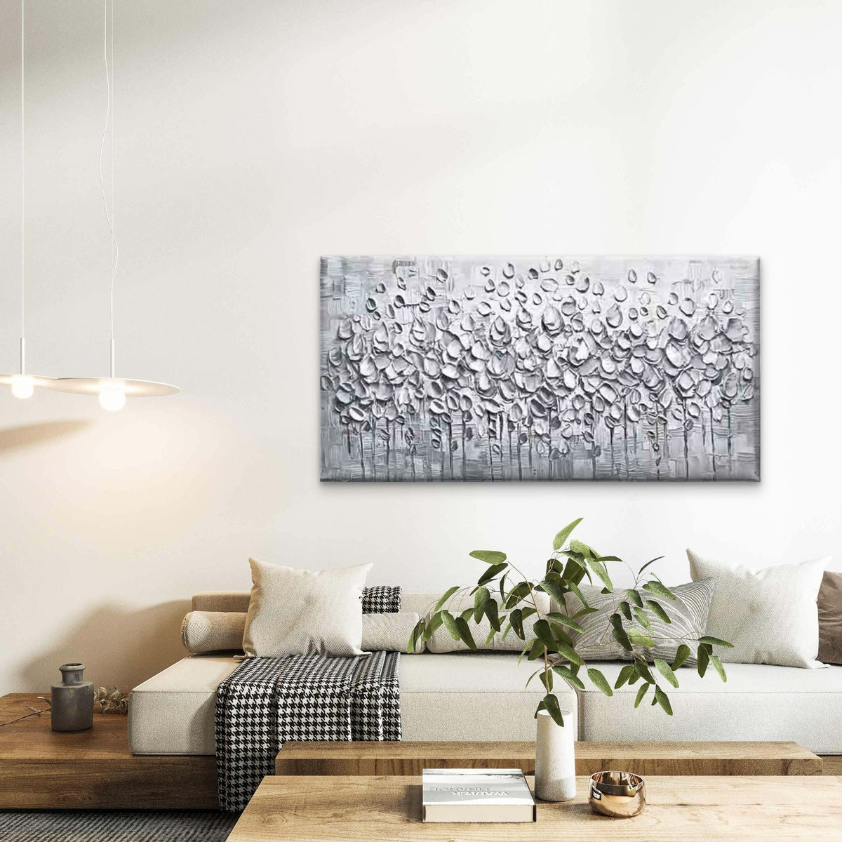 Abstract Silvery Trees Wall Art Canvas Office Home Room Framed 120x60cm