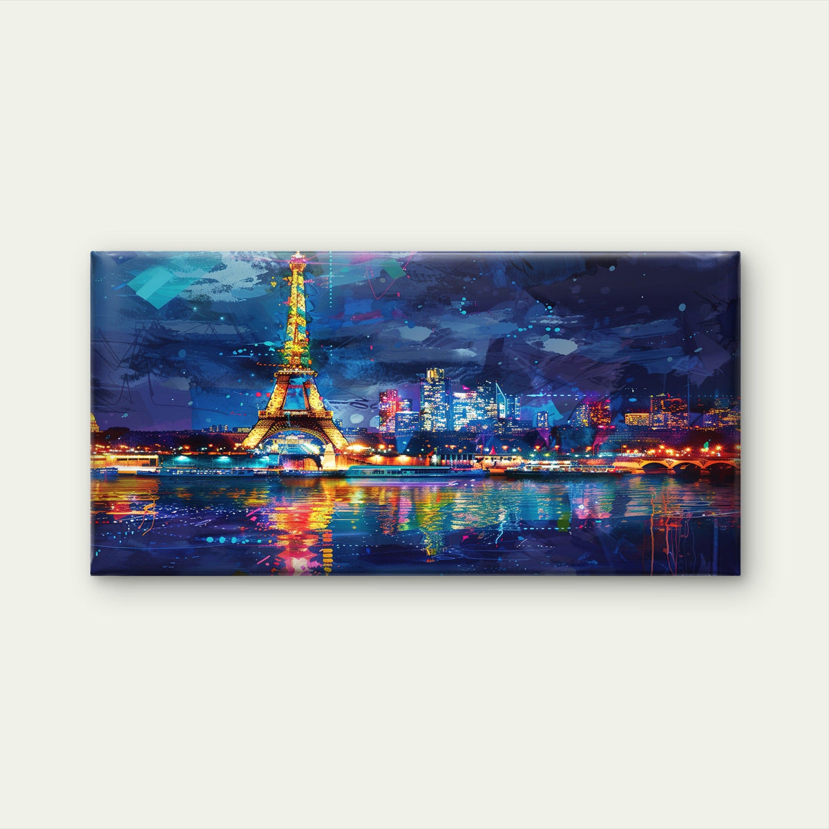 Paris Eiffel Tower Night Wall Art Canvas Office Home Room Framed 80x45cm