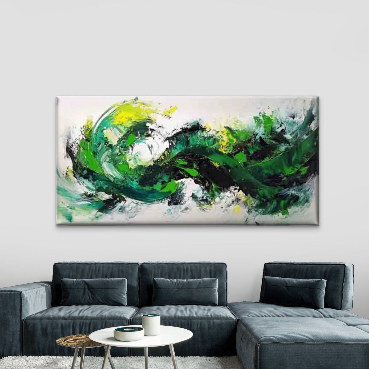 Green Tones & Bubble Effects Wall Art Canvas Office Home Room Framed 120x60cm