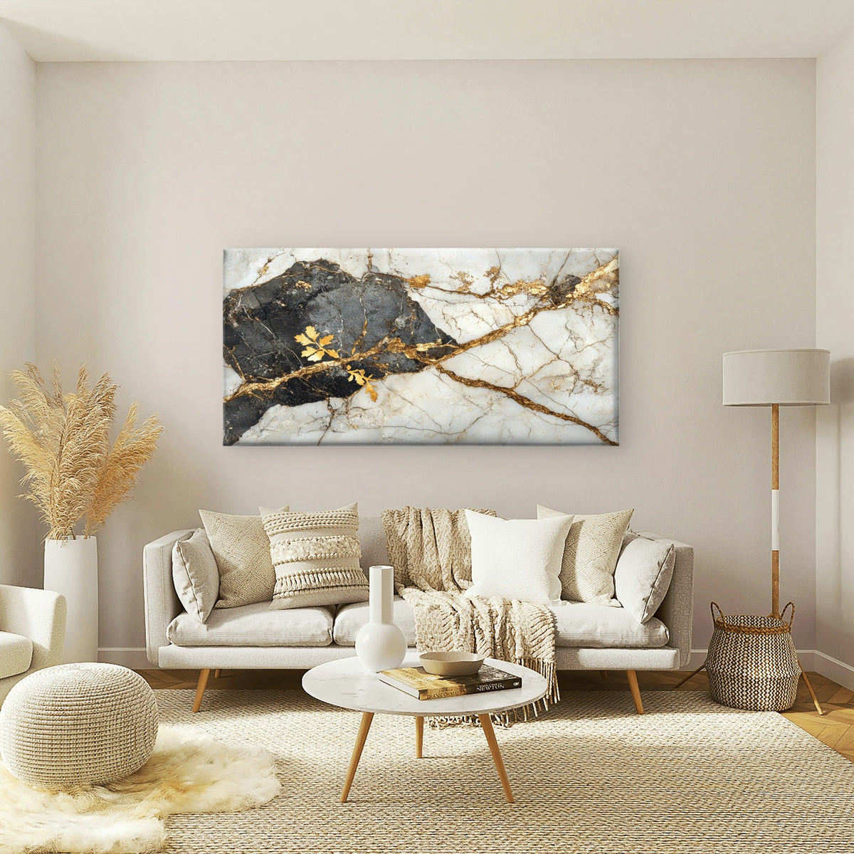 Luxury Gold Leaf Vein Marble Wall Art Canvas Office Home Room Framed 120x60cm