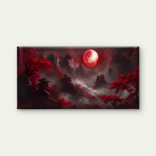 Red Trees And Ancient Pavilions Wall Art Canvas Office Home Room Framed 80x45cm