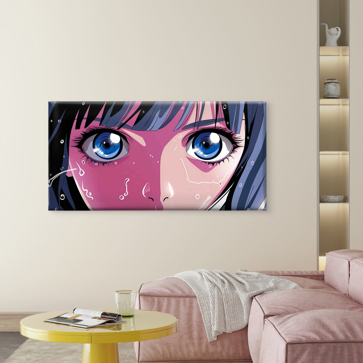 Face of a Young Anime Girl Wall Art Canvas Office Home Room Framed 80x45cm