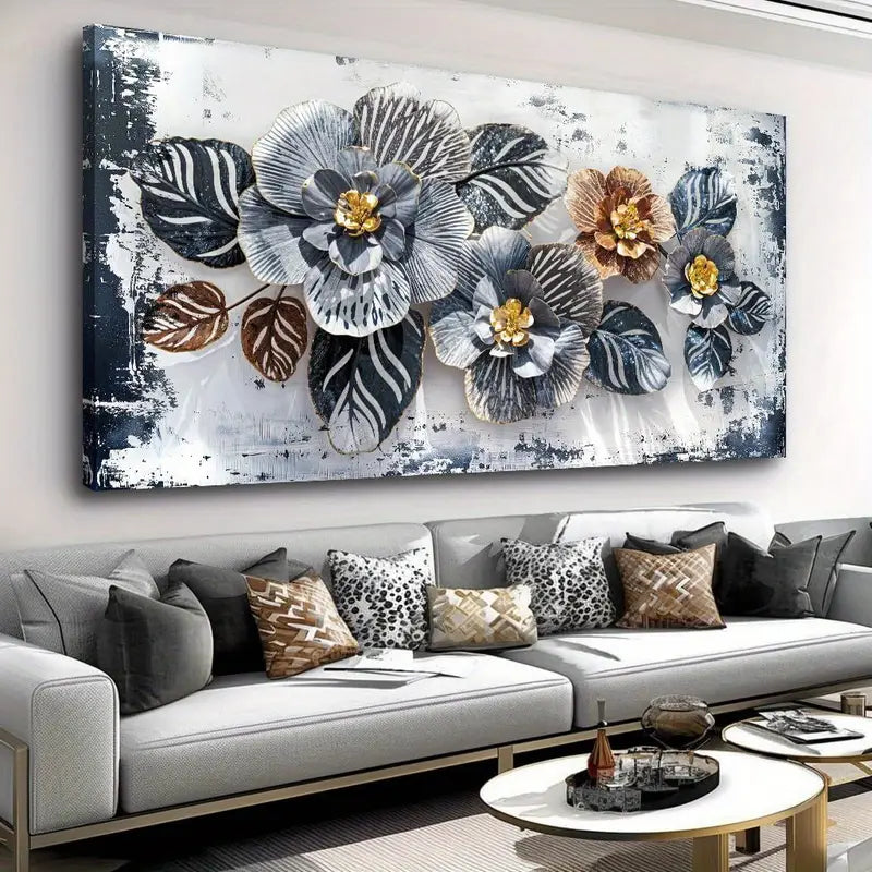 Abstract Elegant Flower Black & Golden Wall Art canvas office home room framed 120x60cm