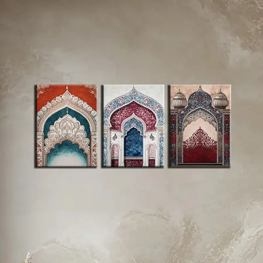 3pcs Elegant Arches Vibrant Design Paintings Metal Print Ready to Hang Art
