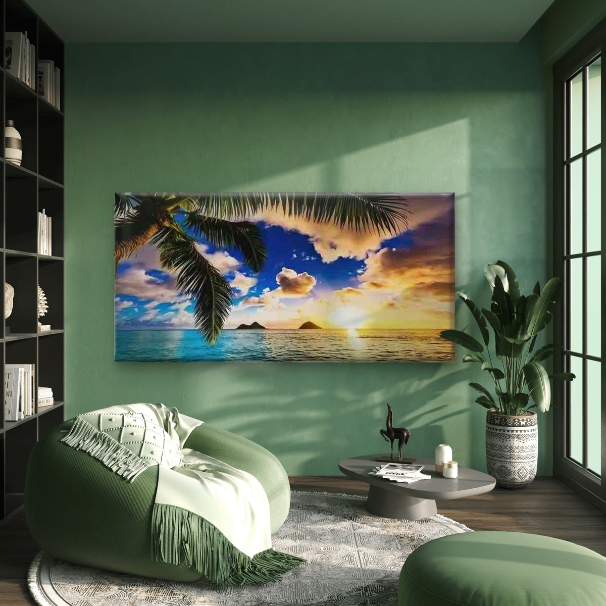 Tropical Beach Sunset Palm Tree Wall Art Canvas Office Home Room Framed 120x60cm