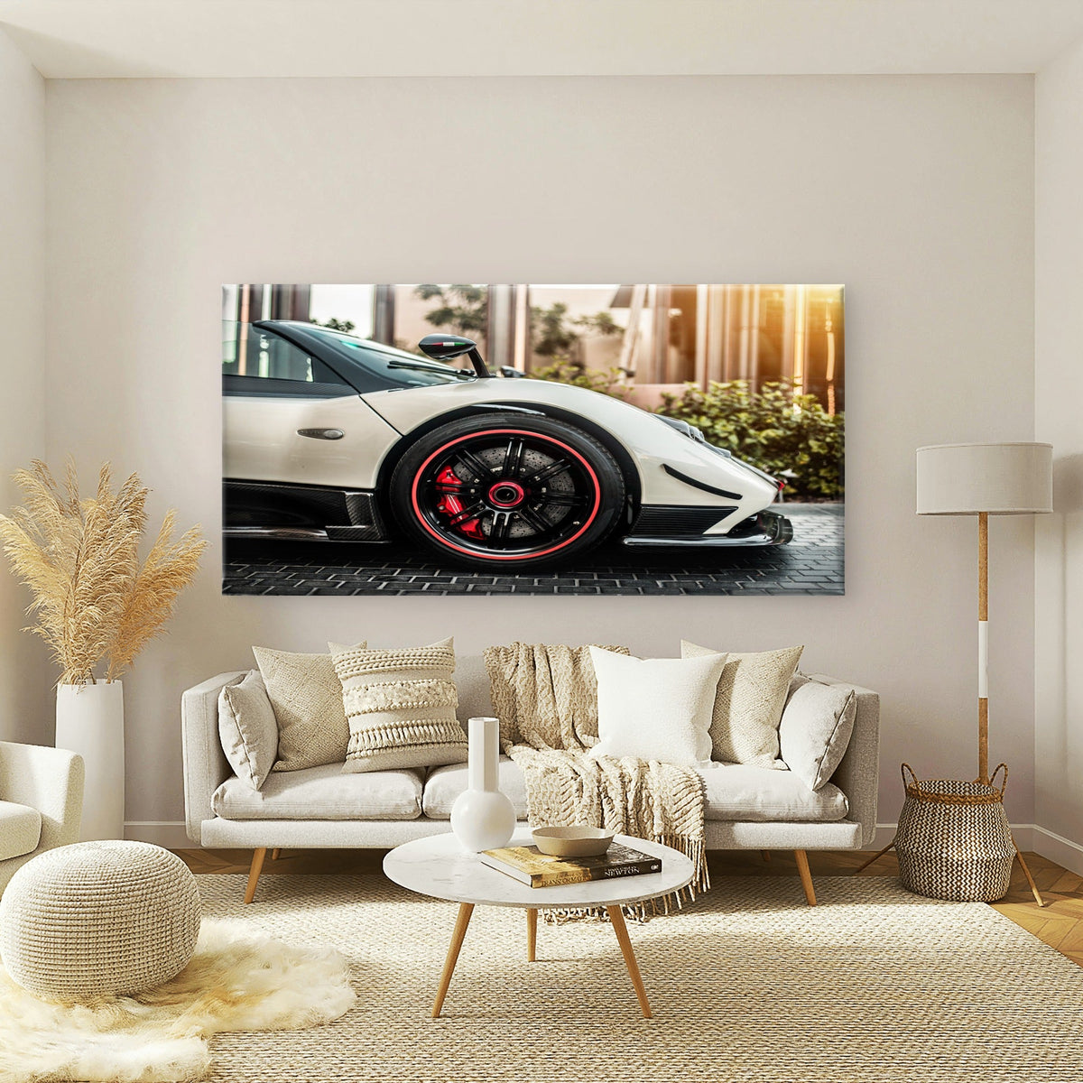 White Pagani Zonda Cinque View Wall Art Canvas Office Home Room Framed 80x45cm